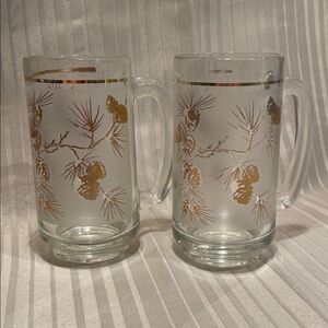 MCM Vintage Gold Pinecone Glass Mugs